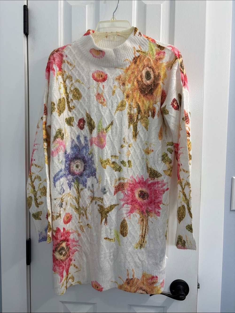 Vici White Floral Mock Neck Knit Tunic
